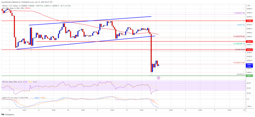 Bitcoin Price Plunges Further Post Fed Decision, $24K Next?